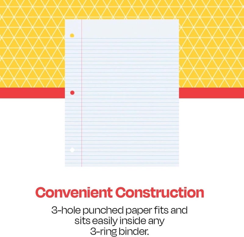 School Smart 3-Hole Punched Filler Paper w/Red Margin, 8-1/2 x 11 Inches, College Ruled, 200 Sheets, White - Image 4
